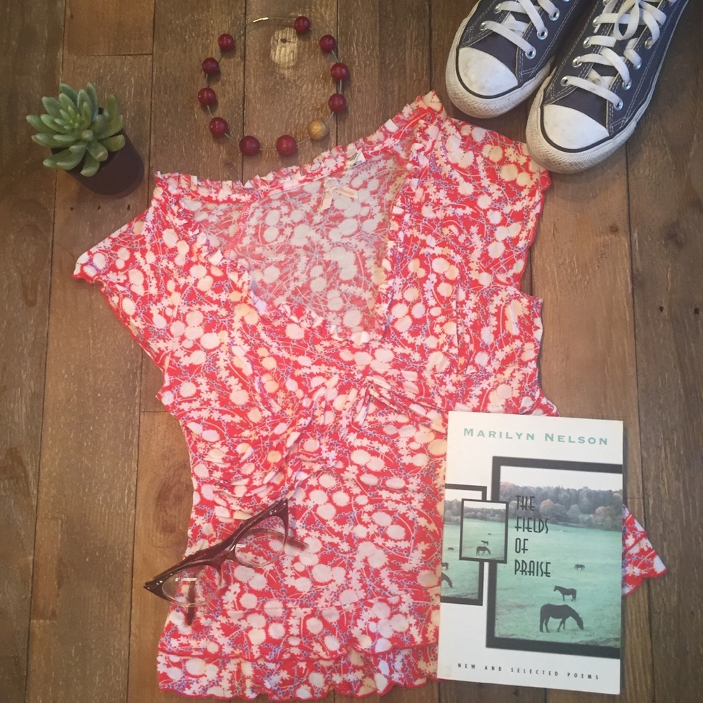 Anthropologie MAEVE red floral blouse